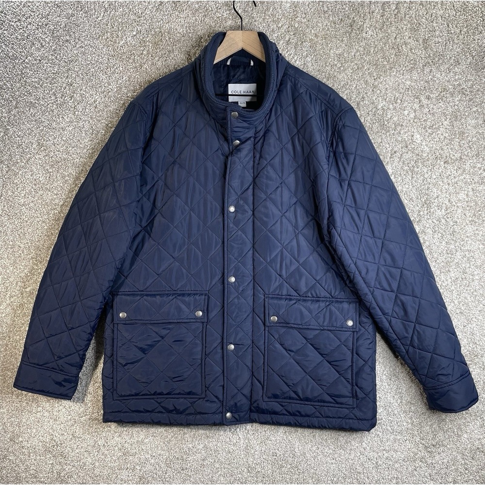 COLE HAAN Jacket Men's XL Blue Diamond Quilted Full Zip Comfort Preppy